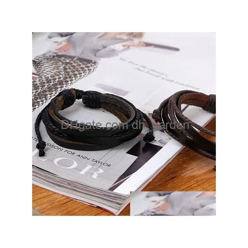 genuine leather wrap multilayer bracelets adjust braided bracelet bangle cuff for women men fashion jewelry will and sandy