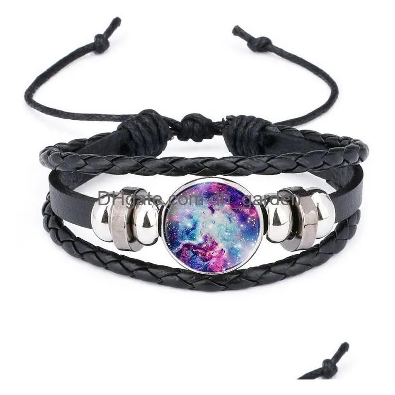 universe sky moon charm glass cabochon bracelet adjustable multilayer bracelets women kids fashion jewelry will and sandy