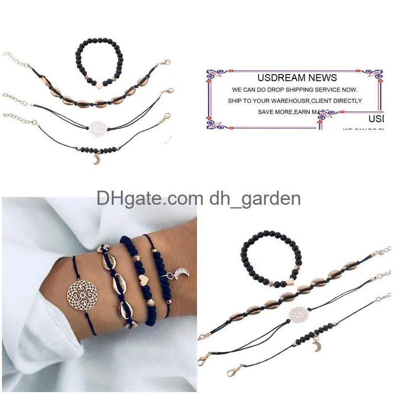 metal gold floral shell bracelet heart moon multilayer bracelets women fashion summer beach jewelry gift drop ship