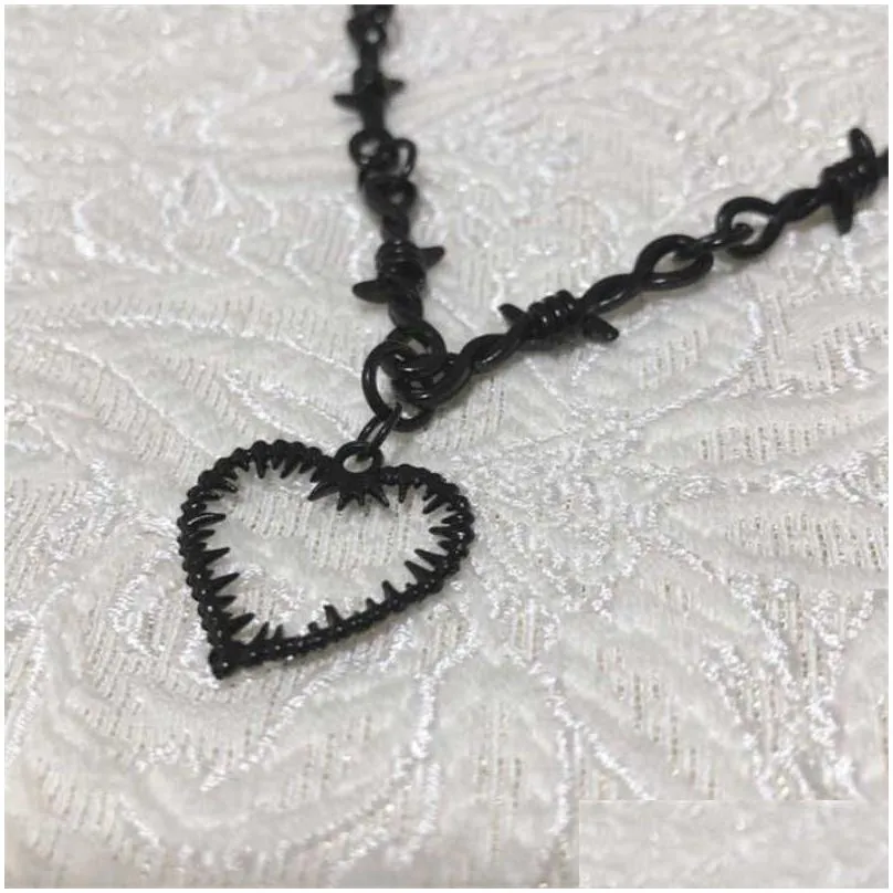 pendant necklaces fashion gothic thorns brambles heart charm choker necklace for men women hiphop punk black chain necklace jewelry gifts