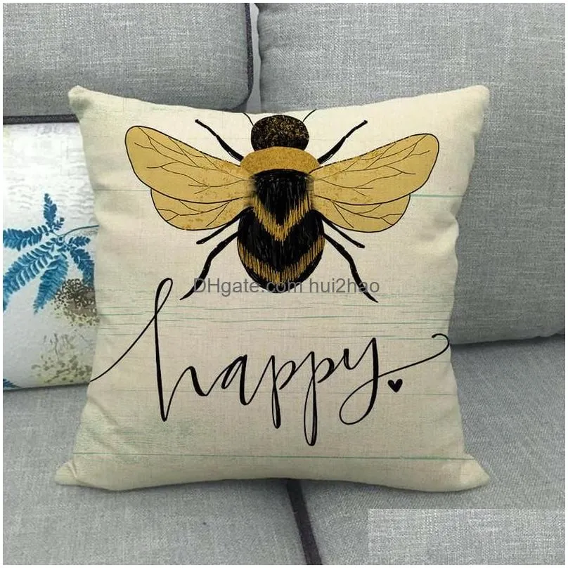 one side print cushion cover linen pillow cover for home sofa seat throw cute vintage decoration 45x45cm bee insect