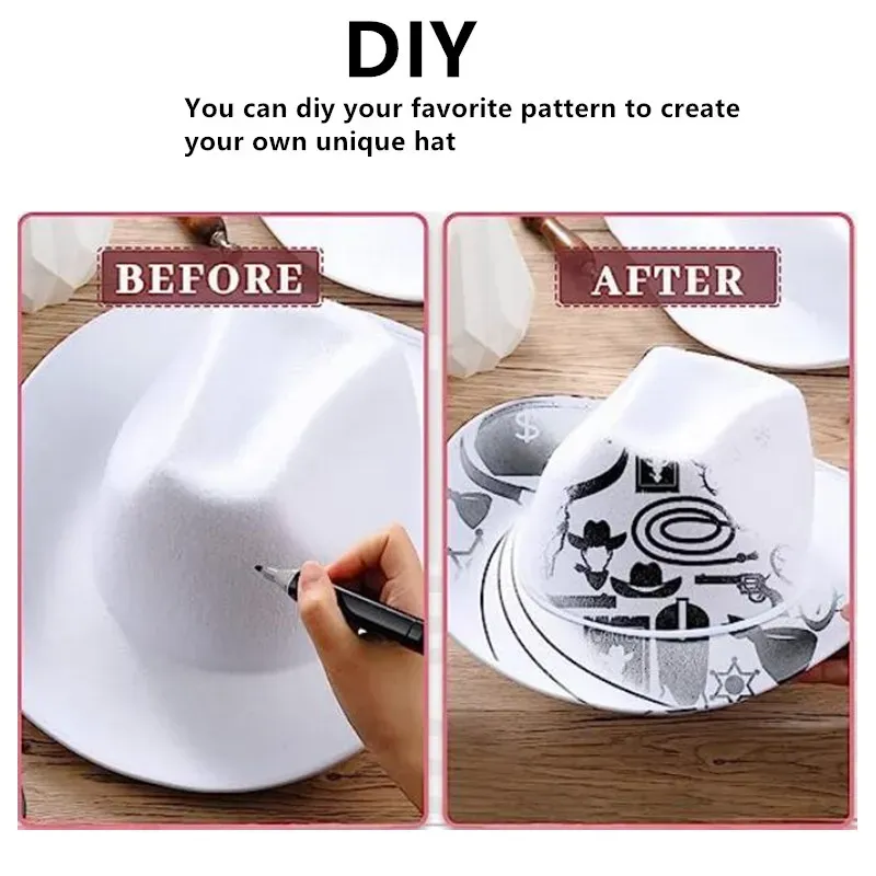 Western Hats Plain Cowgirl Hats With Adjustable Pull-on Closure Drawstring For Costume Party Wedding Stage Performance