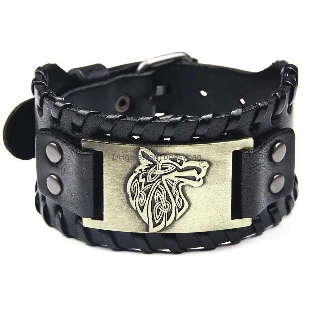 wide vintage bracelet animal wolf charm bracelets pin buckle belt wristband bangle cuff hip hop fashion jewelry