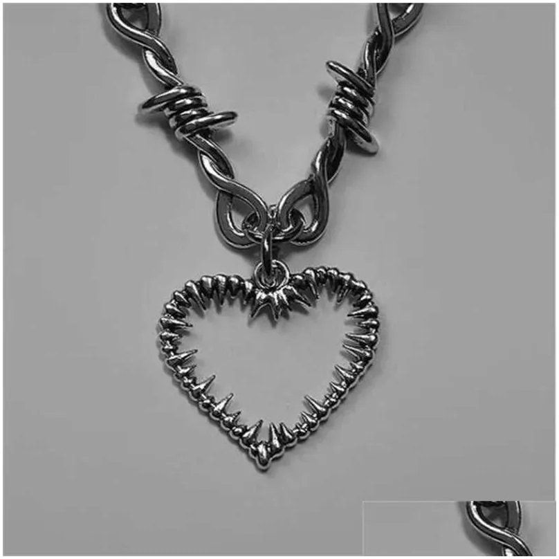 pendant necklaces fashion gothic thorns brambles heart charm choker necklace for men women hiphop punk black chain necklace jewelry gifts