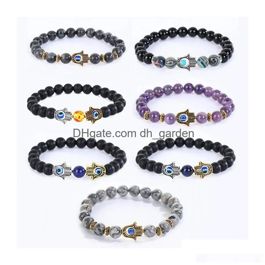 amethyst map stone beaded bracelet strand buddhas hand blue eye charm bracelets women fashion jewelry