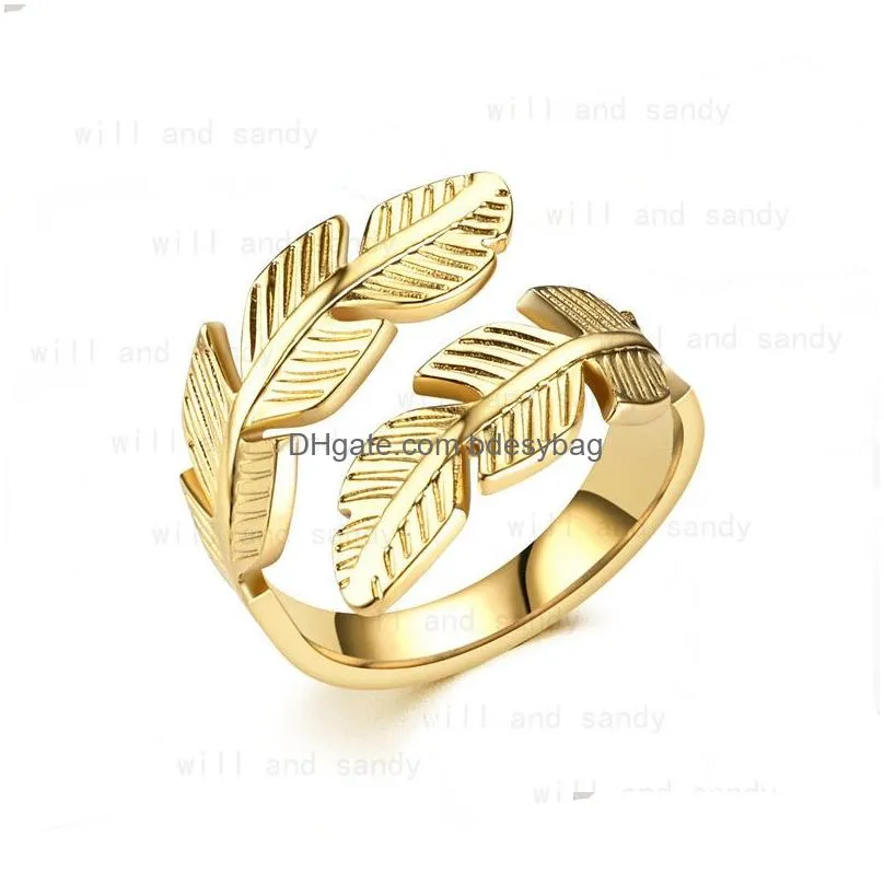 stainless steel angel wing feather ring band adjustable wrap hip hop rings for women men fashion fine jewelry will and sandy