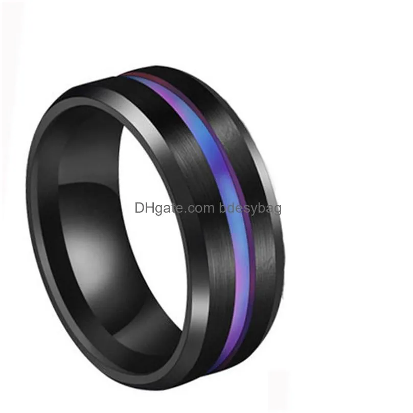 fashion simple 8mm titanium steel groove men rings wholesale drawing male and female rings engagement rings will and sandy drop ship