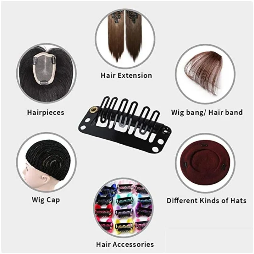 1.3 inch hair extension clips diy head accessories wig hairs extensions clip 6 teeth 3.2cm black beige dark light brown free ship