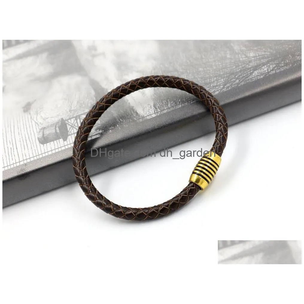 weave leather bracelet charm silver gold magnetic clasp braid bracelets wristband cuff women men fashion jewelry will and sandy drop