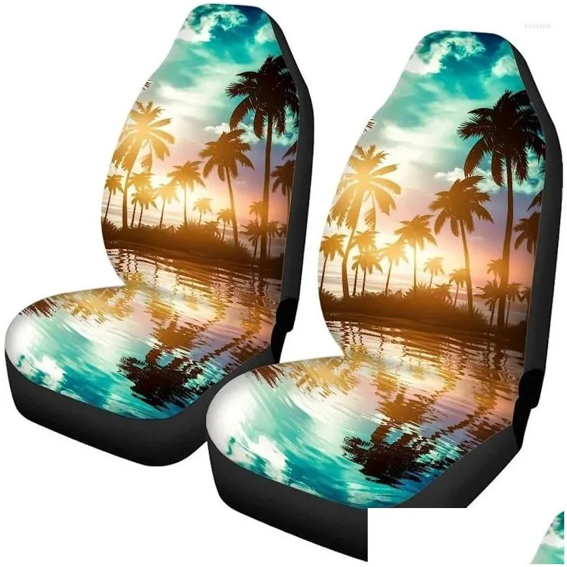 car seat covers cover beach sunset palm tree 2 pcs s set vehicle front protector auto interior accessories protetors mat