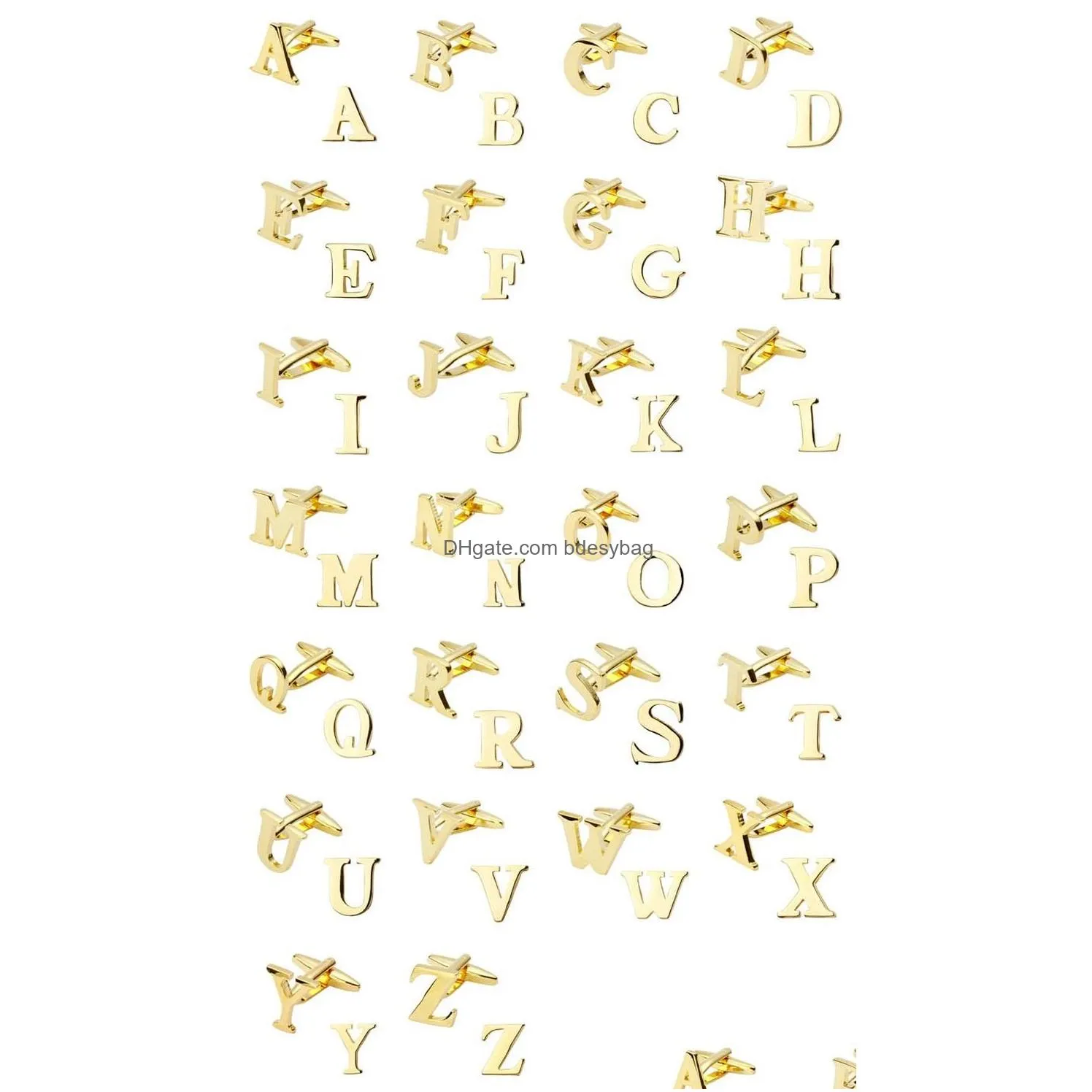 mens shirt metal brass gold silver a-z english letter cufflinks initial alphabet cuff links business suit sleeve button for men fashion jewelry will and