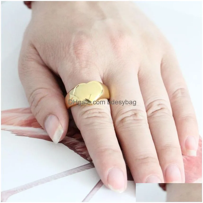 stainless steel glaze blank heart ring band women men gold plated chunky rings lovers finger military hip hop fashion jewelry will and