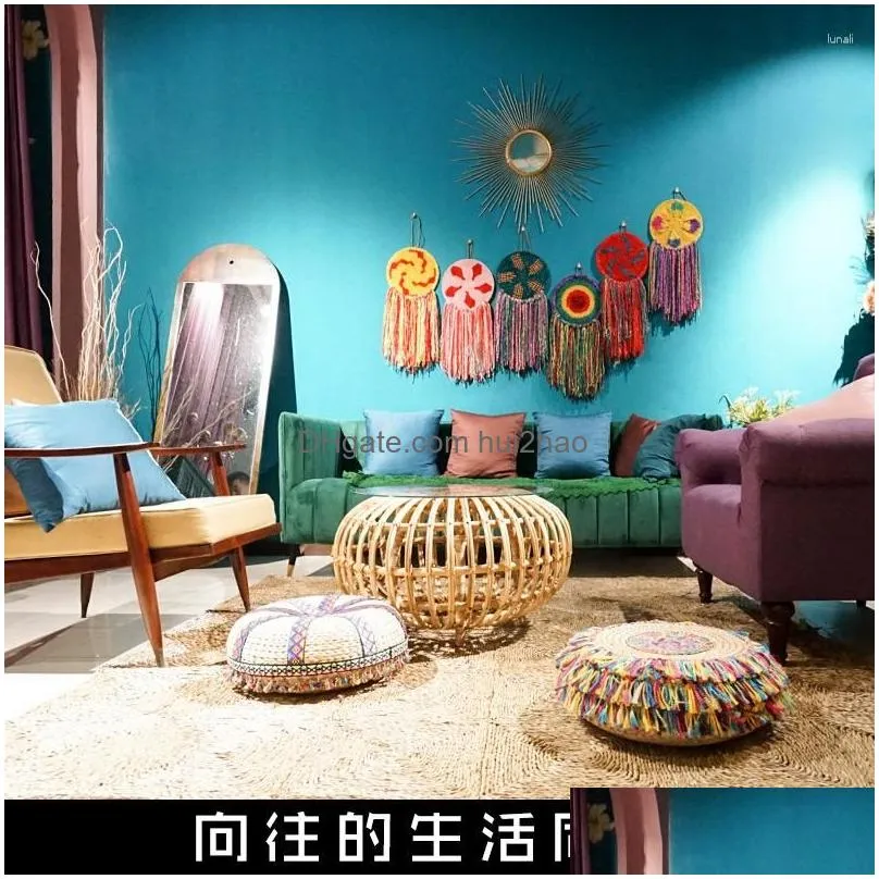 pillow handmade retro bohemian style nordic stool straw woven futon tatami