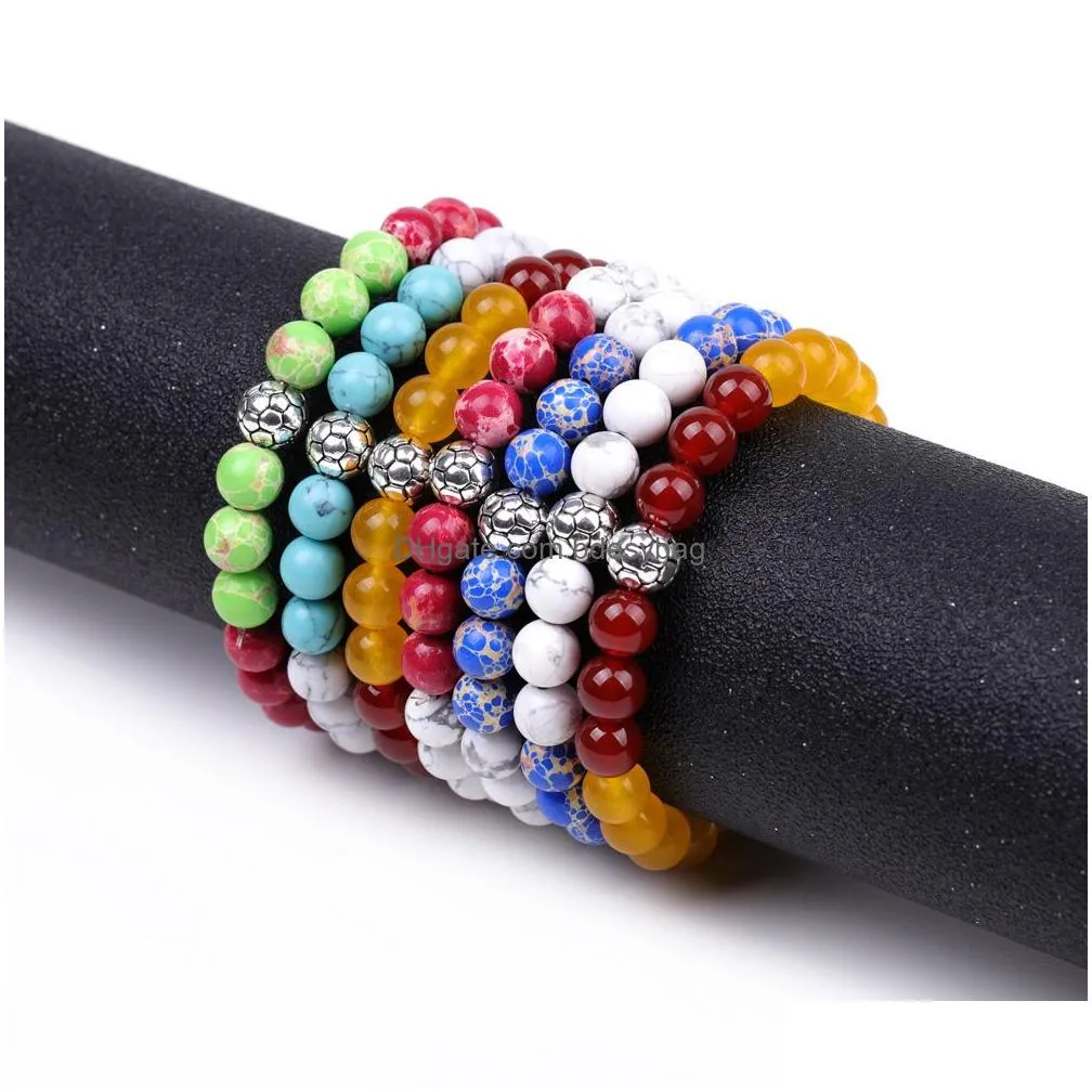 8mm multicolored stone bracelet emperor gemstone soccer beaded elastic bracelet for men women
