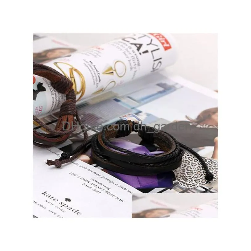 genuine leather wrap multilayer bracelets adjust braided bracelet bangle cuff for women men fashion jewelry will and sandy
