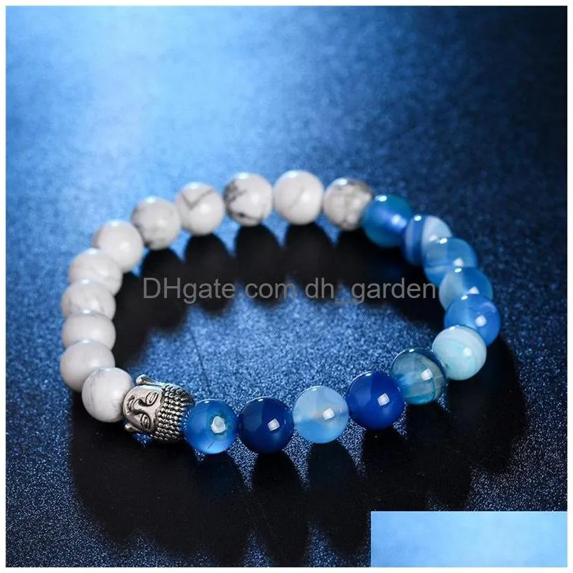 buddha head nature stone beaded strands bracelet agate lava wristband women mens bracelets will and sandy fashion jewelry gift