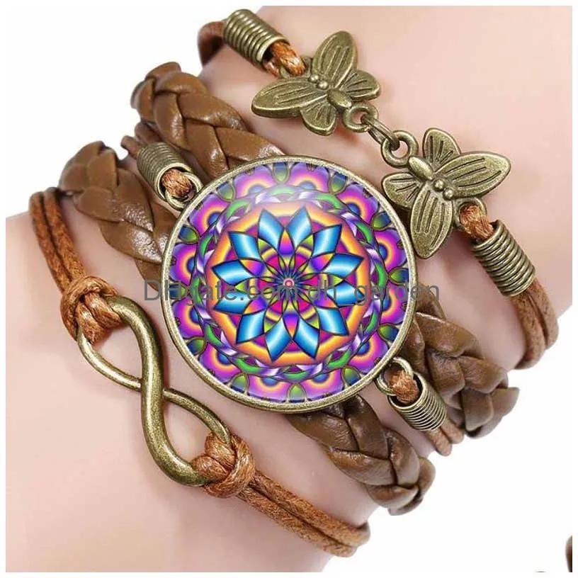 update infinity love mandala bracelets multilayer wrap weave flower glass cabochon bracelet for women kids fashion jewelry