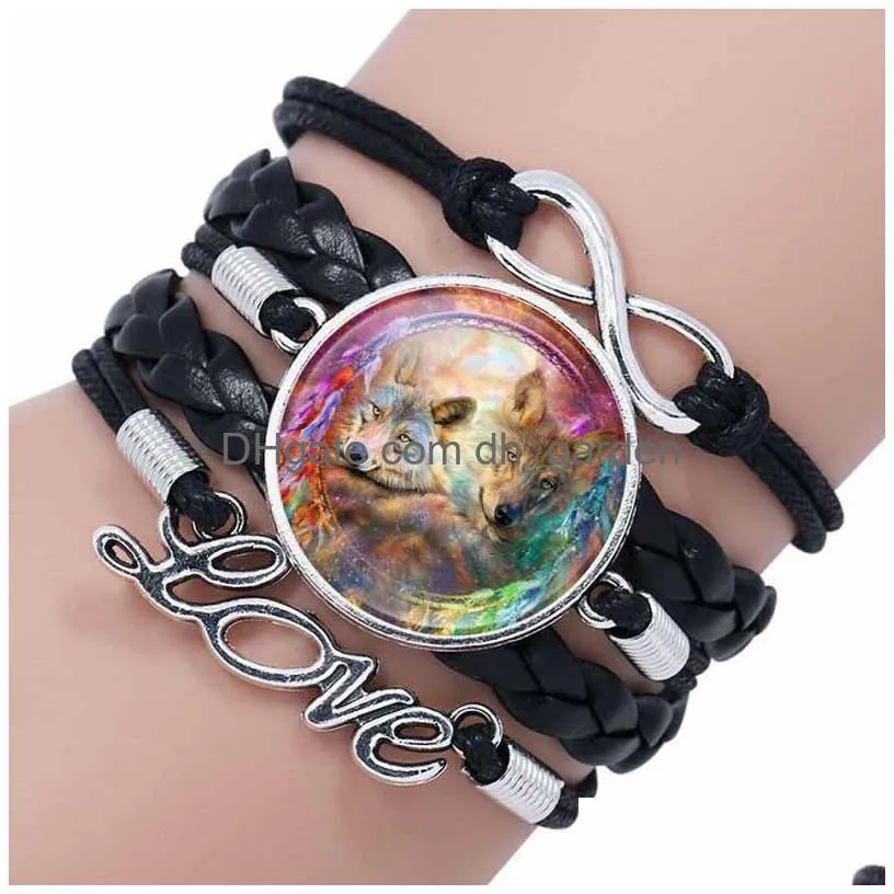 love infinity wolf charm bracelet multilayer wrap glass cabochon bracelets women kids fashion jewelry will and sandy