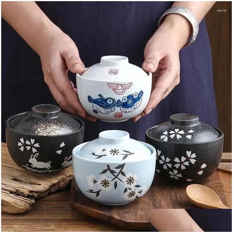 bowls japanese ceramic 4.25inch stew pot bowl with lid steam egg soup small steaming cup slow cooker home restaurant tableware