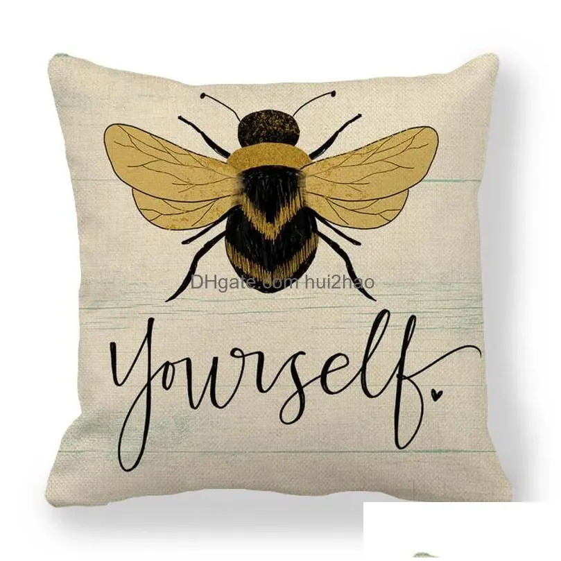 one side print cushion cover linen pillow cover for home sofa seat throw cute vintage decoration 45x45cm bee insect