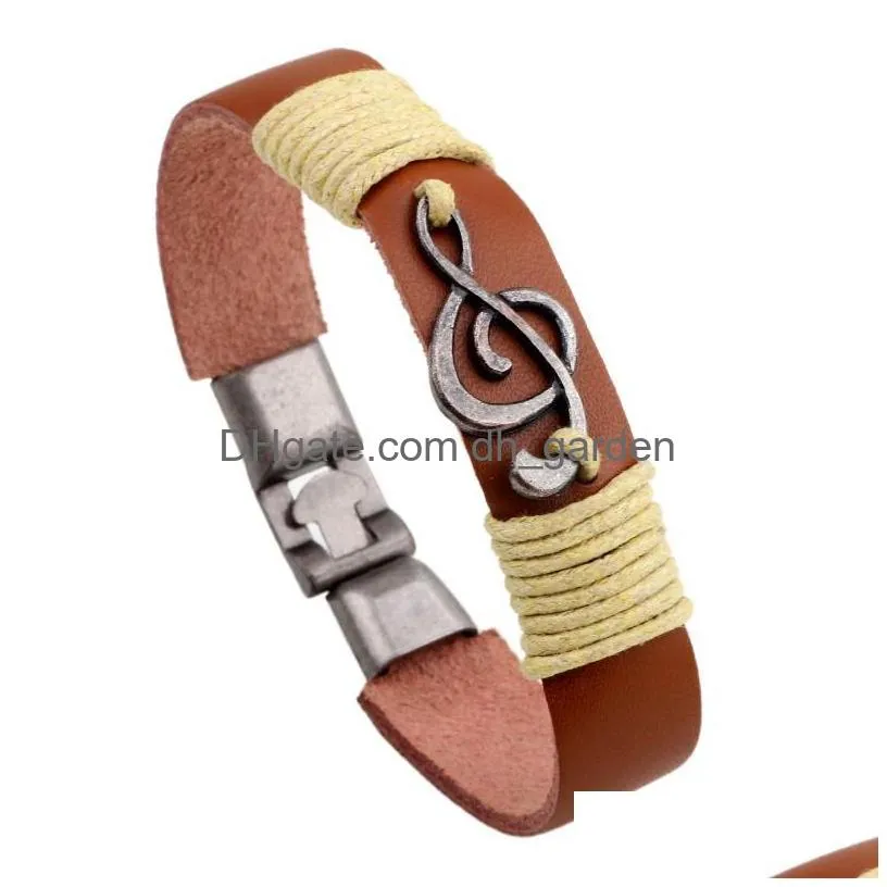 musical note leather bracelet vintage handmade braided bracelet bangle cuff for men women hip hop jewelry will and sandy