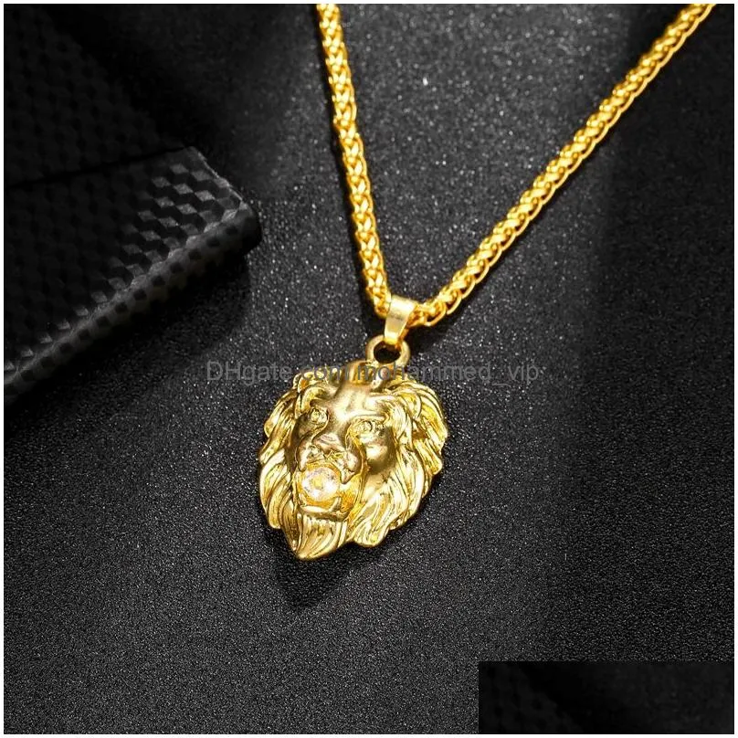 hip hop jewelry men gold sliver chains necklaces for men fashion rock animal stainless steel  head pendant necklace