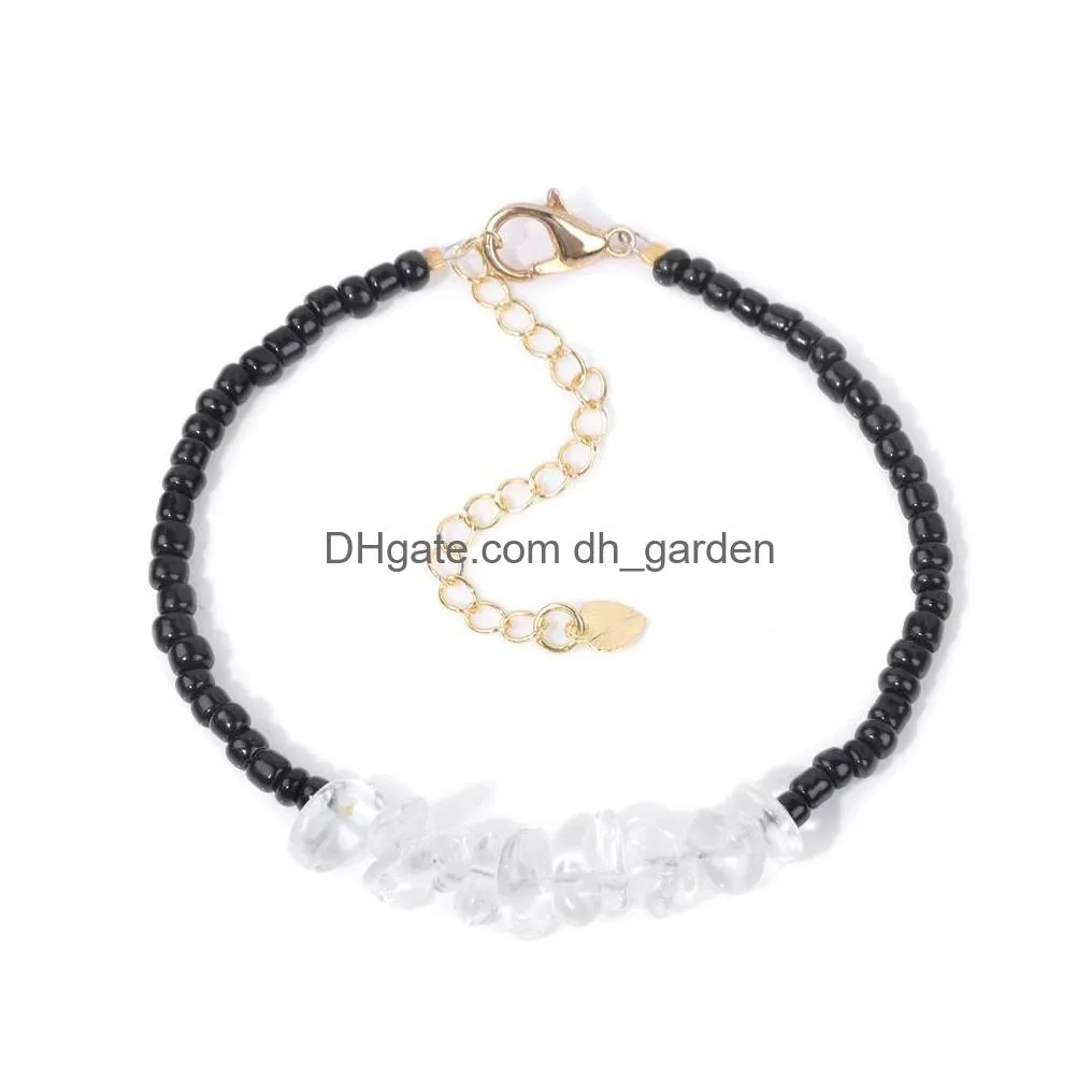 natural chip stone gravel bracelet handmade adjustable natural rose quartz amethyst healing crystals rice beaded bracelet