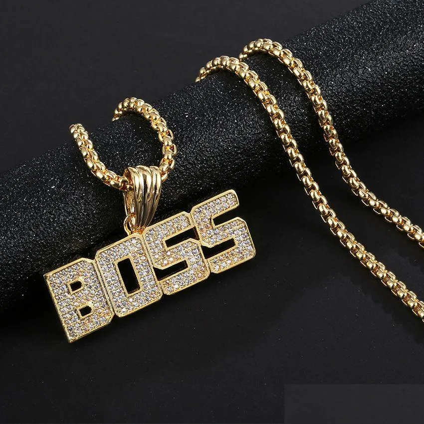gold chain hip hop letter boss pendant necklace bling diamond necklaces for men women nightclub fashion jewelry will and sandy