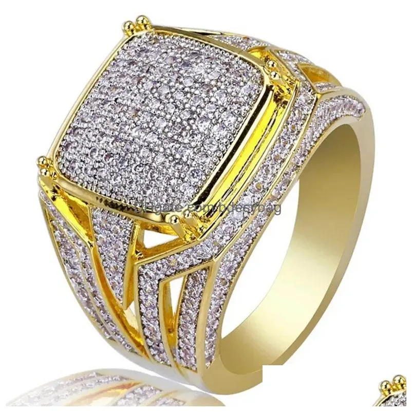 hip hop 18k gold square diamond ring cluster golden champion motorbike rings for men fashion jewelry will and sandy gift
