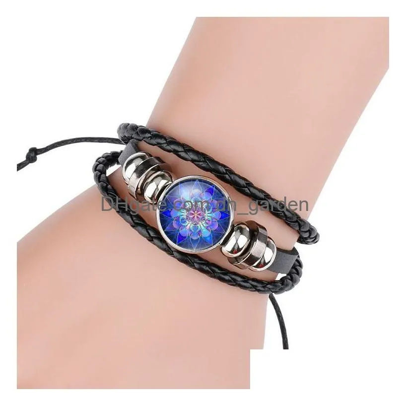 mandala indian yoga buddhismus glass cabochon bracelets adjustable multilayer wrap bracelets cuffs fashion jewelry gift