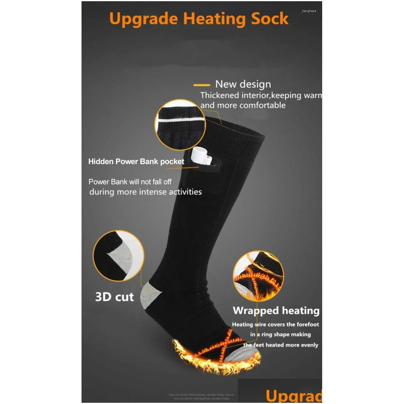 sports socks upgrade heating 4600 mah rechargeable power bank electric heated wrapped winter windproof thermal hiking ski