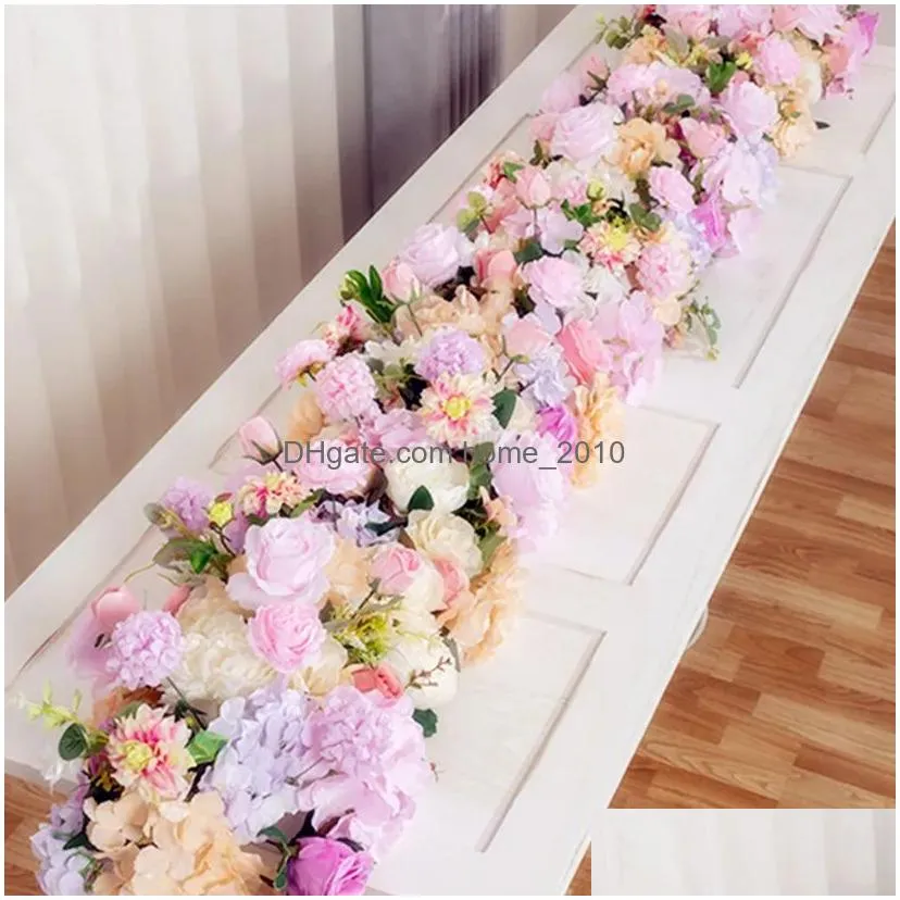 2m upscale white rose hydrangea artificial flower row wedding party backdrop table centerpiece decoration arch road cited floral