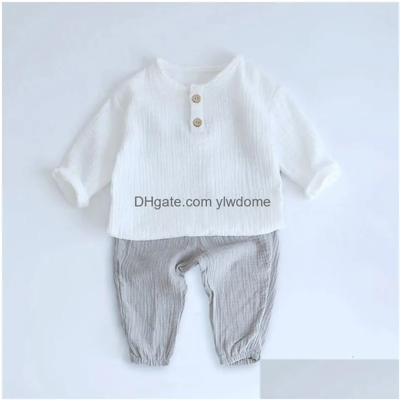 clothing sets 2pcs autumn baby boy clothes 04y toddler kids muslin organic cotton long sleeve tshirt loose pants children outfits