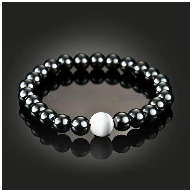 magnetic hematite bracelet point white stone beaded strands wristband bangle cuff for women mens powerfashion jewelry will and sandy