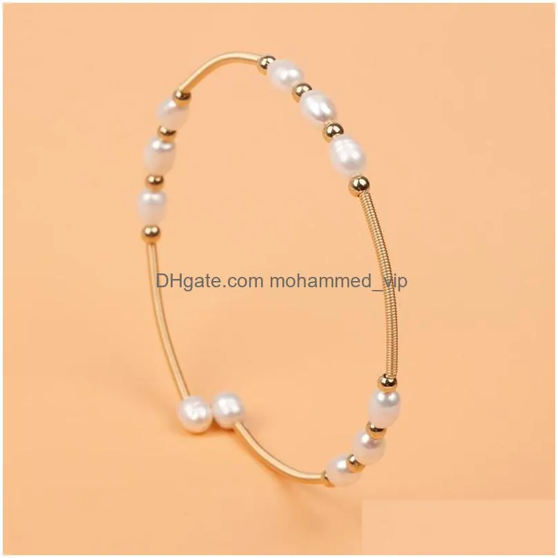 charm bracelets natural freshwater pearls gold plated bangle for women party gift jewelry rice abg119charm