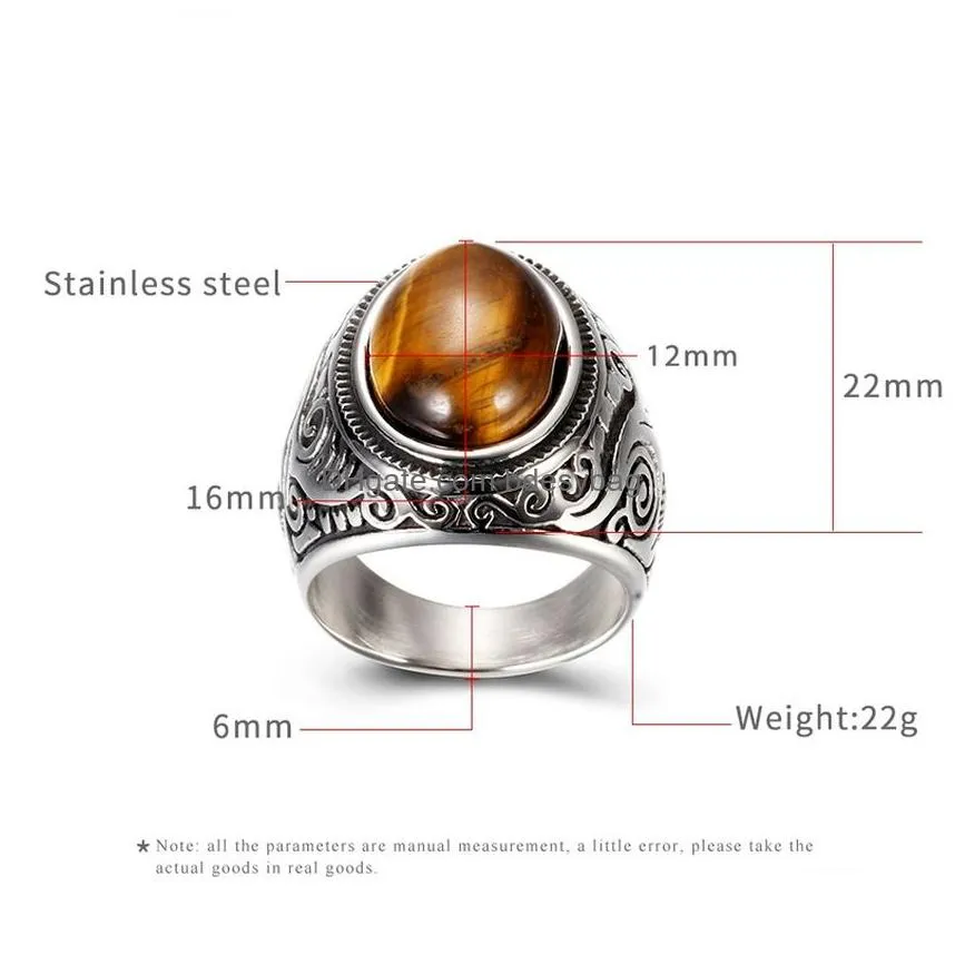 ancient silver stainless steel tiger eye turquoise stone ring band retrol floral solitaire chunky rings for men women fashion jewelry will and