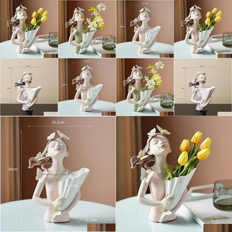 butterfly girl vase statue handmade nordic butterfly girl sculpture creative vase modern home decor room desk decoration flower