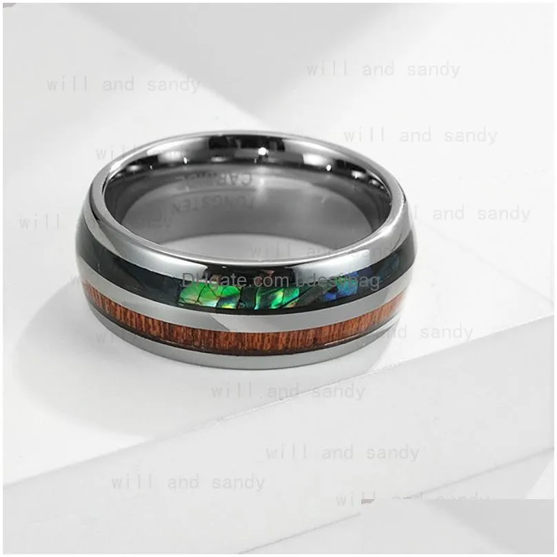 stripes tungsten steel wood ring band opal shell rings for men women hip hop fashion fine jewelry will and sandy