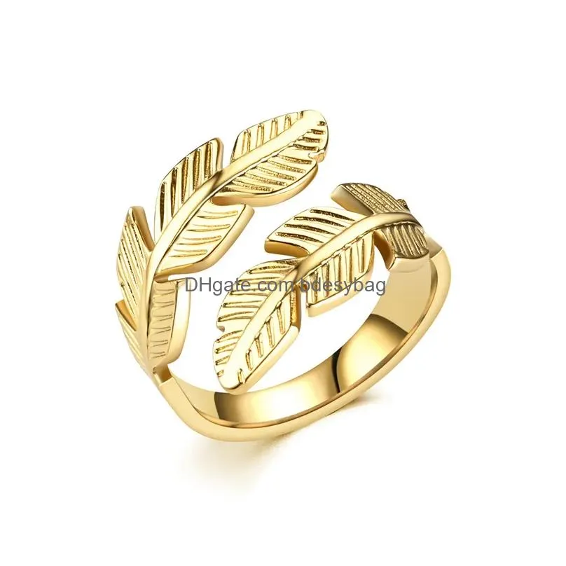 stainless steel angel wing feather ring band adjustable wrap hip hop rings for women men fashion fine jewelry will and sandy