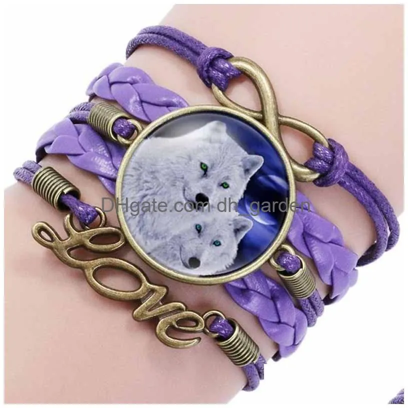 update love infinity wolf charm bracelet multilayer wrap glass cabochon bracelets women kids fashion jewelry