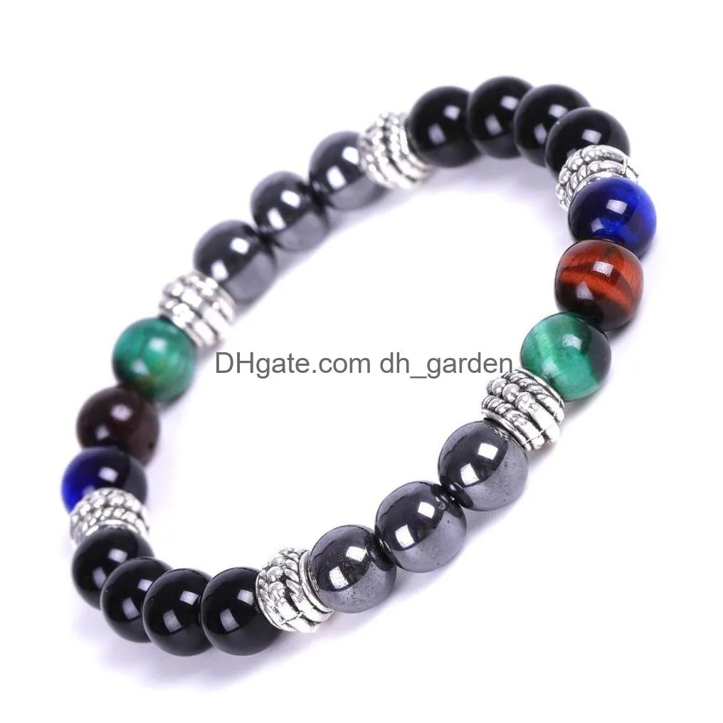 colorful teal tiger eye beaded strand bracelet hematite natural stone bracelets wristband for men women fashion jewelry