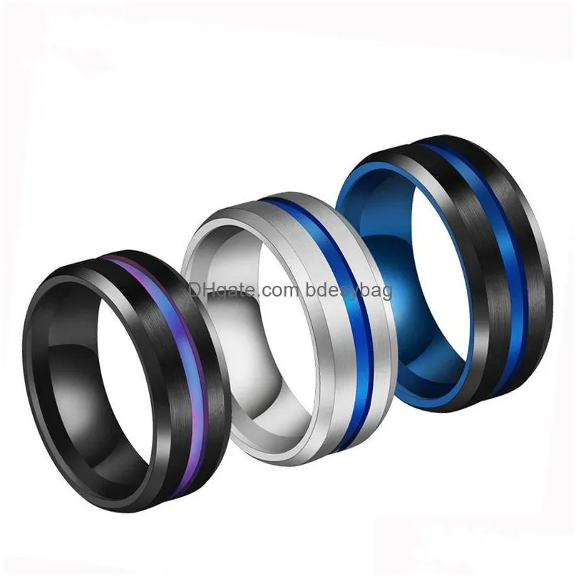 fashion simple 8mm titanium steel groove men rings wholesale drawing male and female rings engagement rings will and sandy drop ship