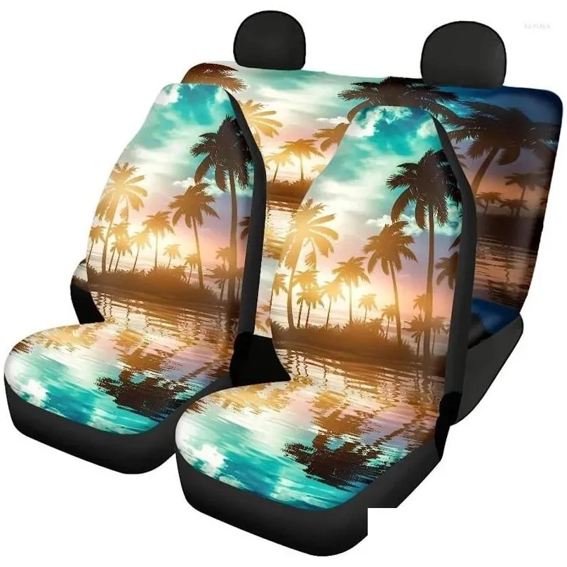 car seat covers cover beach sunset palm tree 2 pcs s set vehicle front protector auto interior accessories protetors mat