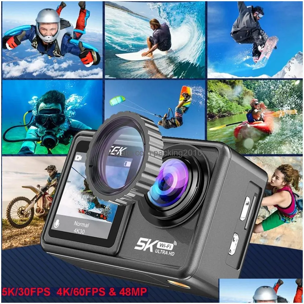 sports action video cameras 2 ips dual screen camera 5k 30fps 4k 60fps 48mp eis with optional filter lens 1080p webcam vlog wifi cam