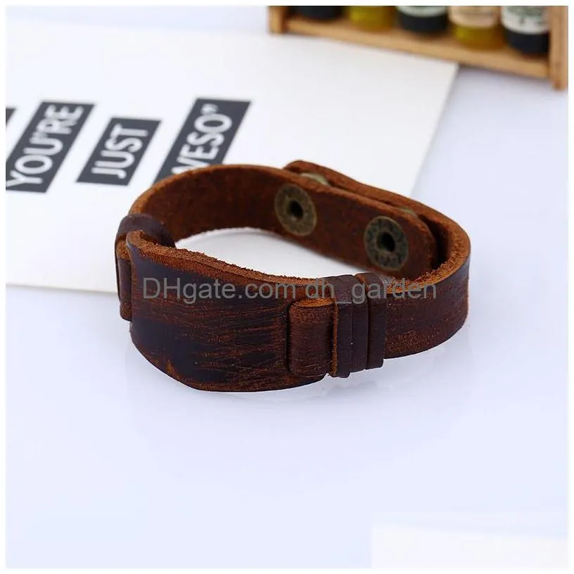 watch shape leather bangle cuff button adjustable bracelet wristand for men women fashion jewelry