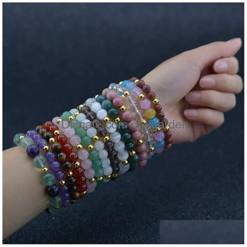 strand 8mm natural stone bracelet with gold stainless steel bead amethyst healing stone crystal bracelets precious stone fashion