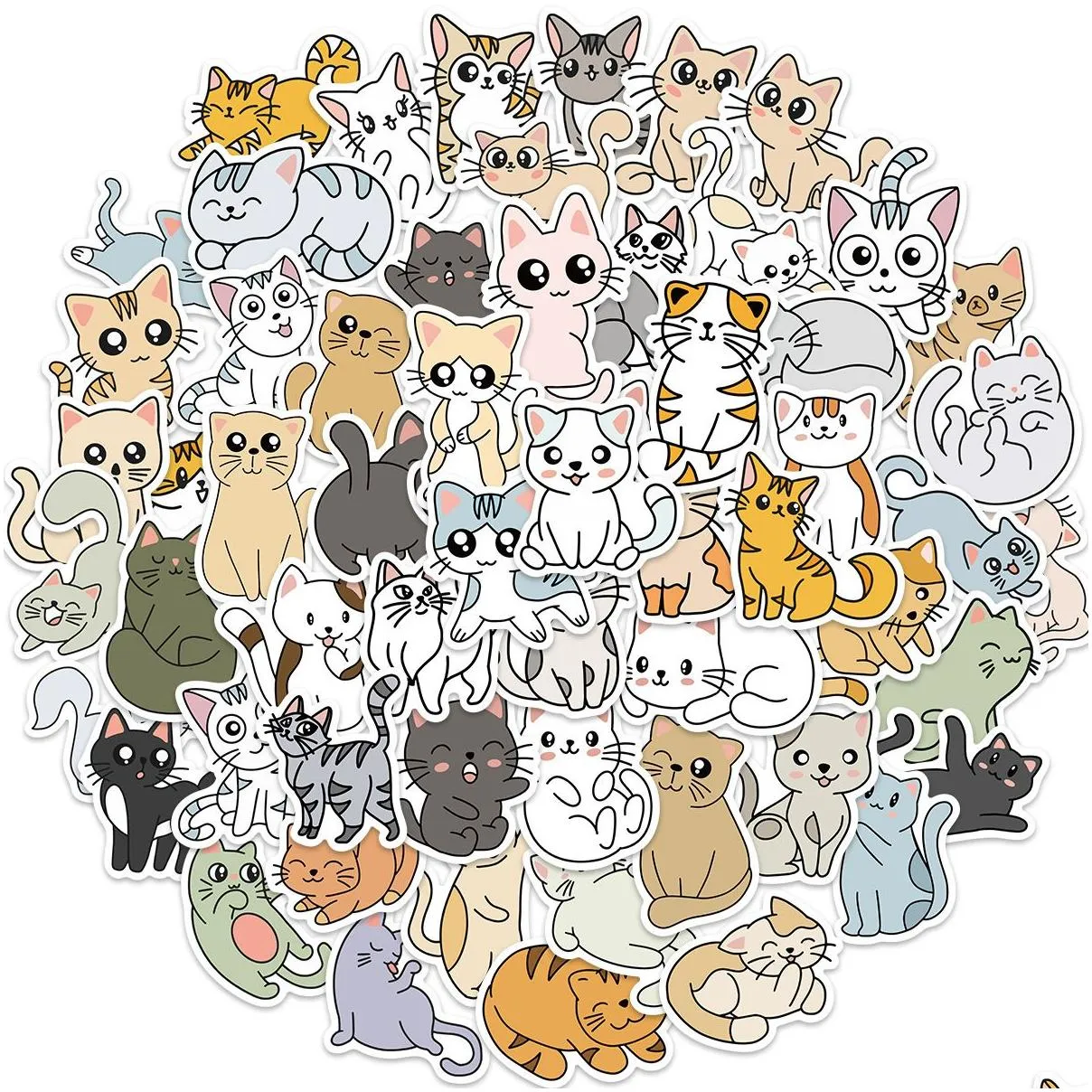 pack of 60pcs wholesale cartoon cute cat stickers waterproof sticker for luggage laptop skateboard notebook water bottle car decals kids gifts