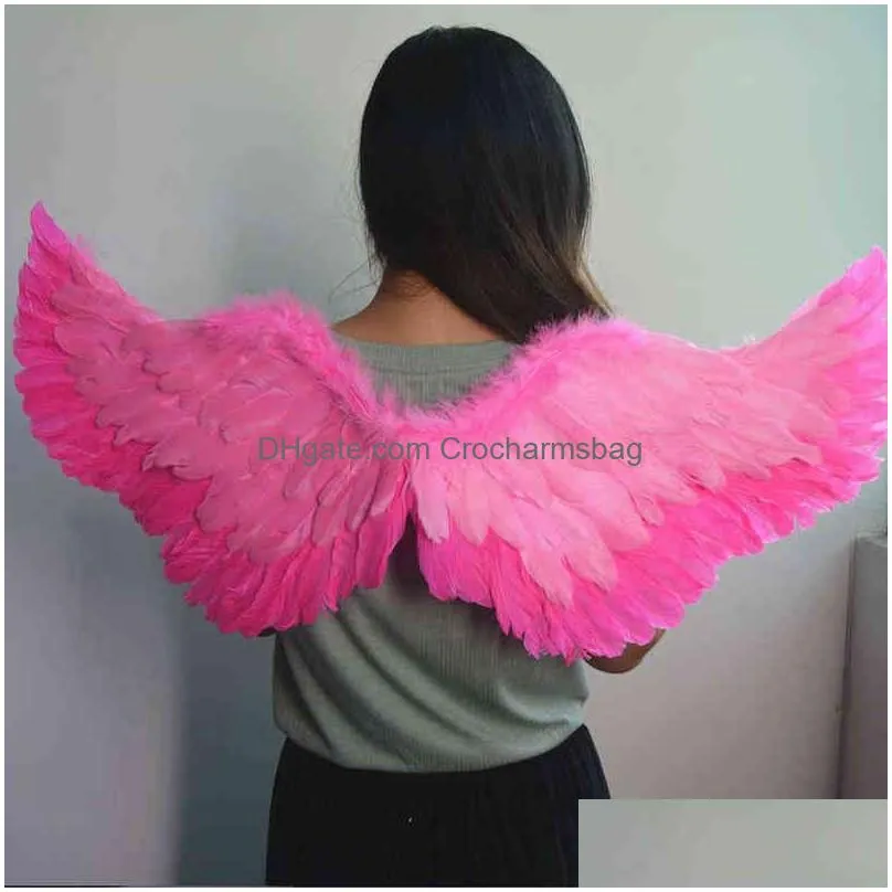 1pcs women girls angel feather wings props show fairy costume cosplay wedding party birthday gift navidad christmas decoration 211216