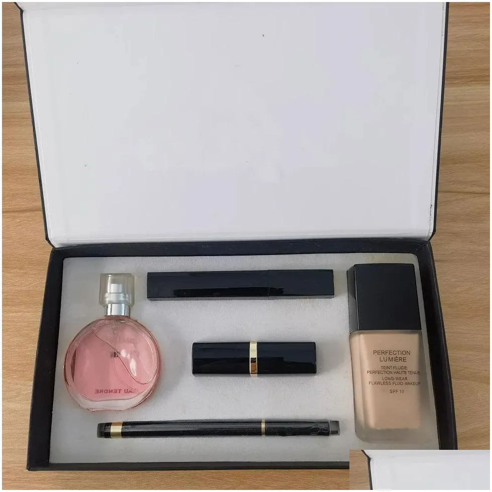 makeup set women lady perfume 15ml lipstick eyeliner mascara foundation 5in1 with box fragrance cosmetics kit for holiday gift