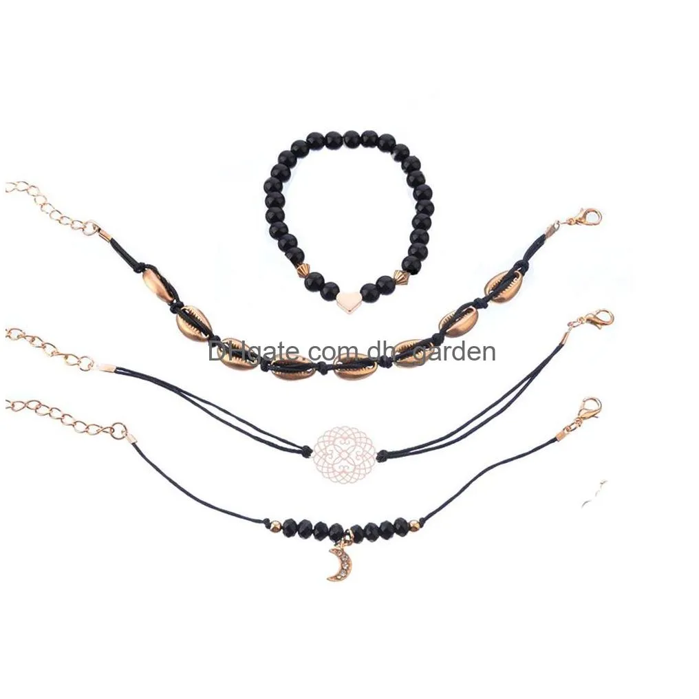 metal gold floral shell bracelet heart moon multilayer bracelets women fashion summer beach jewelry gift drop ship